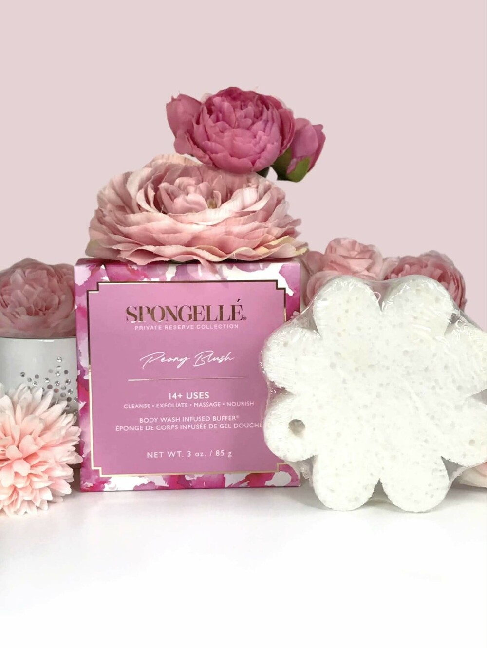 Spongelle Peony Blush Body Wash Infused Buffer Flower Sponge 85g *BNIB!
